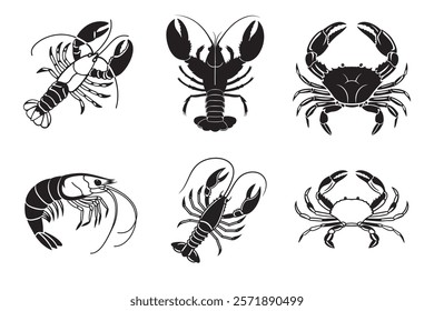 set of lobster, shrimp and crab. Exploring the Fascinating World of Ocean Creatures.