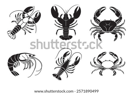 set of lobster, shrimp and crab. Exploring the Fascinating World of Ocean Creatures.