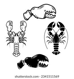 Set of the lobsters illustrations in vector. Label, logo, emblem design elements. Vector illustration. 