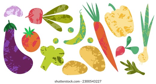 Set of local fresh vegetables with texture on a white background 