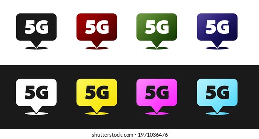 Set Location 5G new wireless internet wifi connection icon isolated on black and white background. Global network high speed connection data rate technology.  Vector