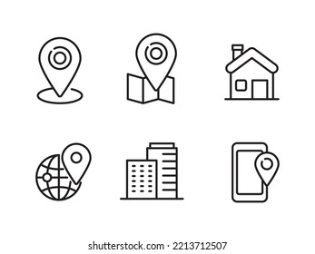 Set of location and address icon with line style isolated on white background