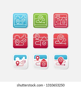Set of location app icon. Map app icon in different style. Modern app icon - Vector illustration