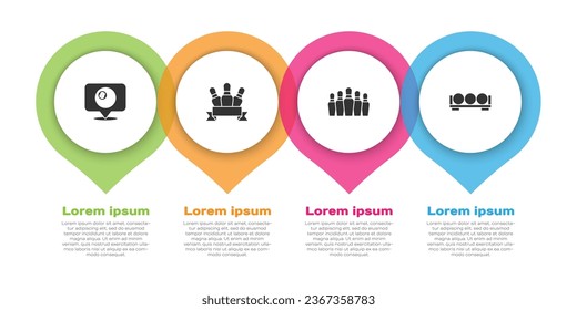 Set Location with billiard ball, Bowling pin,  and Billiard balls stand. Business infographic template. Vector