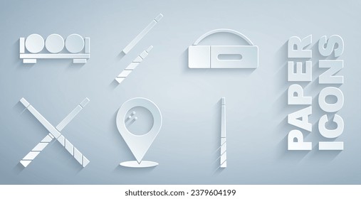 Set Location with bowling ball, Case for billiard cue, Crossed cues, Billiard,  and balls stand icon. Vector