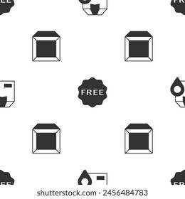 Set Location with cardboard box, rice tag Free and Carton on seamless pattern. Vector