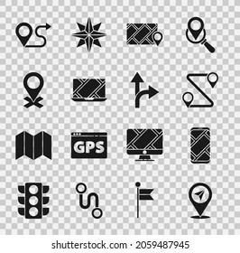 Set Location, City map navigation, Route location,  and Road traffic sign icon. Vector