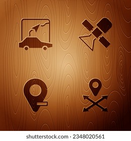 Set Location, City map navigation,  and Satellite on wooden background. Vector