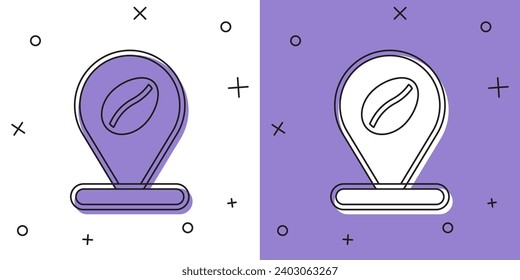 Set Location with coffee bean icon isolated on white and purple background.  Vector