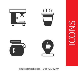 Set Location with coffee cup, Coffee machine, pot and to go icon. Vector