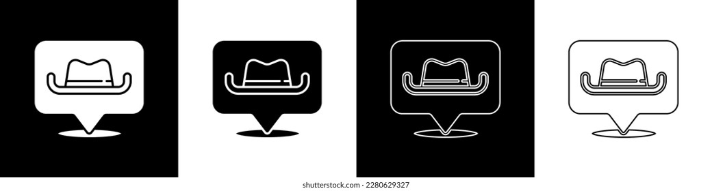 Establezca el icono del vaquero Location aislado en fondo blanco y negro.  Vector
