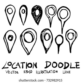 Set of location doodle illustration Hand drawn Sketch line vector