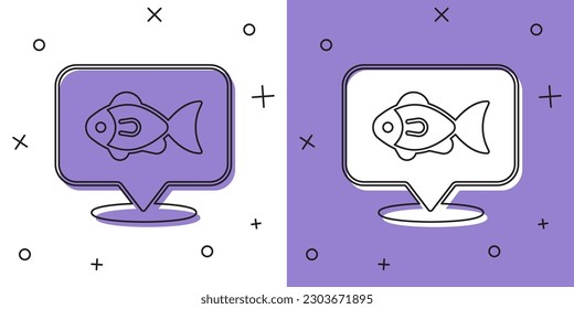 Set Location fishing icon isolated on white and purple background. Fishing place.  Vector