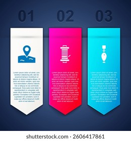 Set Location fishing, Spinning reel for and Fishing spoon. Business infographic template. Vector