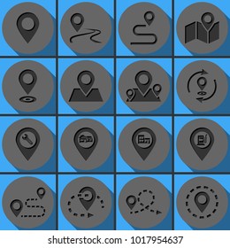 Set of location flat vector icons. Pin point illustration. Round papercut pictogram with 3d effect.