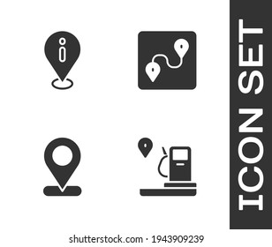 Set Location and gas station, with information,  and Route location icon. Vector