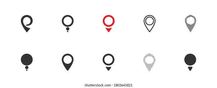 Set of location gps pins of different shapes. Vector illustration