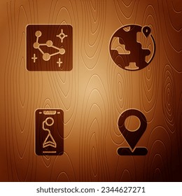 Set Location, Great Bear constellation, City map navigation and the globe on wooden background. Vector