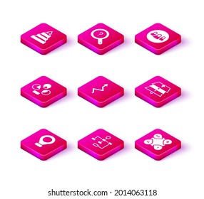 Set Location, Hierarchy organogram chart, Pie infographic, Arrow, Infographic element, Layers, Project team base and Unknown search icon. Vector