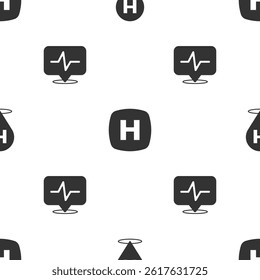 Set Location hospital, Hospital signboard and Heart rate on seamless pattern. Vector