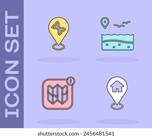 Set Location with house, Car service, Infographic of city map and beach icon. Vector