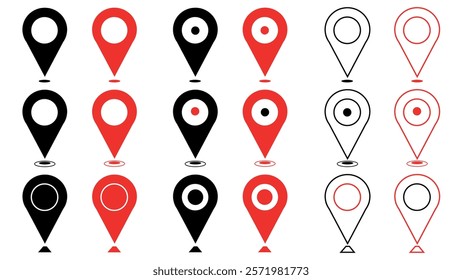 Set of location icon, flat icon set of location and map pins, map pin place marker, tag of destination in travel and road, sign of navigation, GPS location symbols, marker for geo position and place