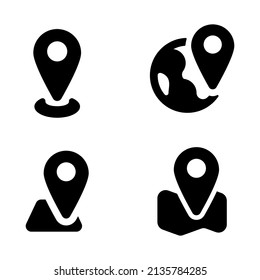 Juego de iconos de ubicación en estilo de glifo aislado en fondo blanco