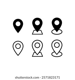 Set of location icons. Address symbols. Editable stroke. Map symbols