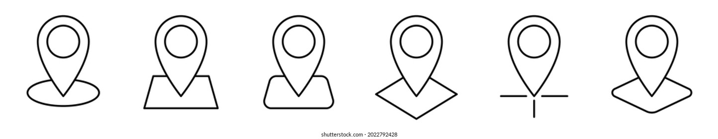 Conjunto de iconos de ubicación. Icono de navegación negra. Icono de puntero de mapa lineal. Ilustración vectorial.