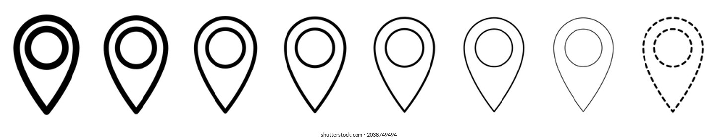 Set of location icons. Black navigation icon. Linear map pointer icon. Vector illustration.