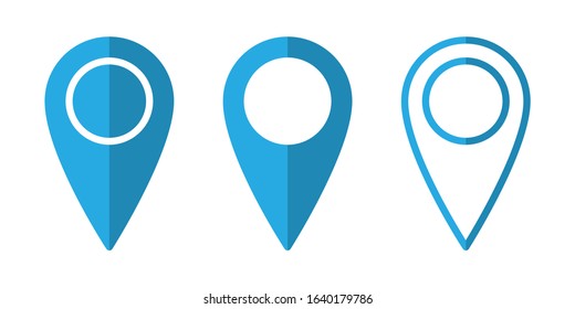 Set of location icons in flat style. Map pointer icons isolated. Color navigation icons. Vector illustration.