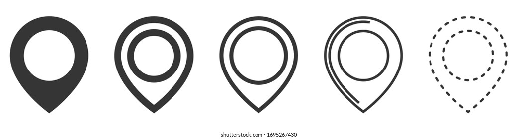 Set of location icons in flat style. Black navigation icon. Map pointer icon isolated. Vector illustration.