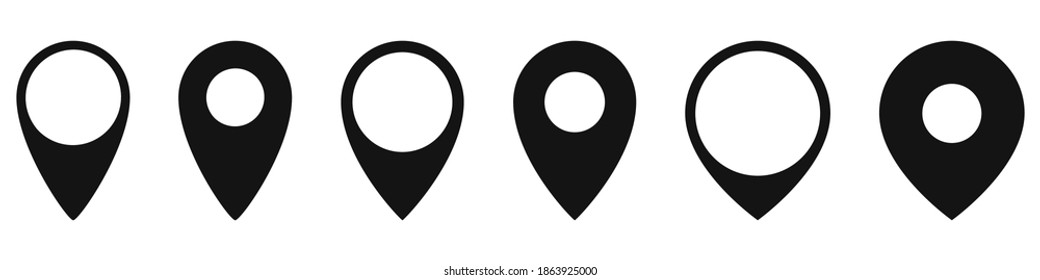 Set of location icons in flat style. Black navigation icon. Map pointer icon isolated. Vector illustration.