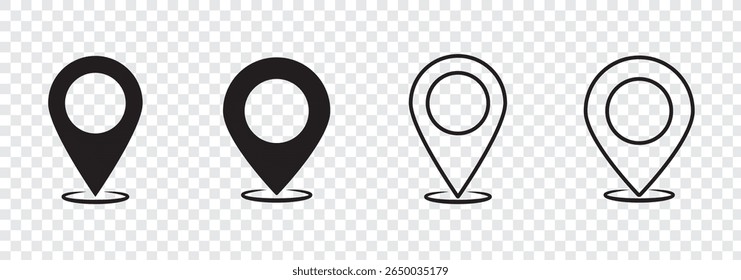 Conjunto de ícones de localização, marcador de localização no mapa. Elemento para design da interface do usuário do site da aplicação. Símbolo de ícone de ponteiro de local em estilo simples. Ícone de pin vermelho e preto, sinal de navegação.