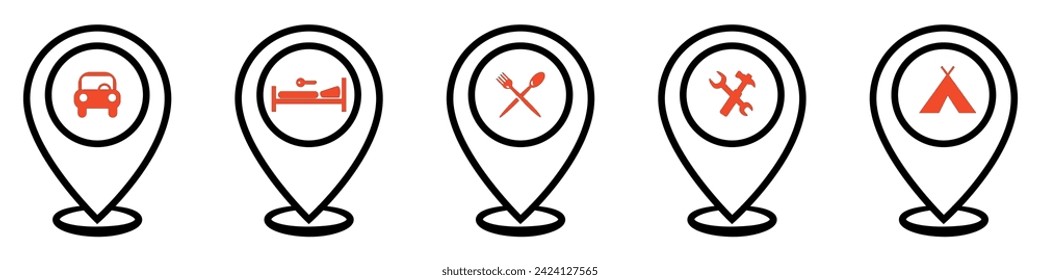 Set von Standortsymbolen. Moderne Kartenmarkierungen .Vektorgrafik auf weißem Hintergrund.