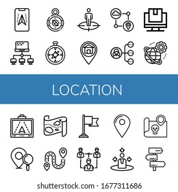 Set of location icons. Such as Gps, Network, Compass, Position, Placeholder, Tracking, Worldwide, Location pin, Treasure map, Destination, Location, Navigation , icons