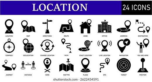 Set of Location Icons or symbols Vector fully editable file.