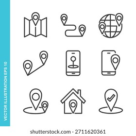 Conjunto de iconos de Locación. Colección de Elementos de símbolo de línea delgada
