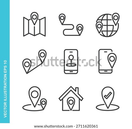 Set of Location Icons. Thin Line Symbol Elements Collection