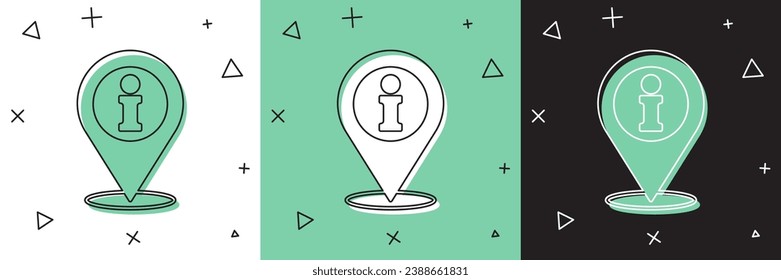 Set Location with information icon isolated on white and green, black background.  Vector