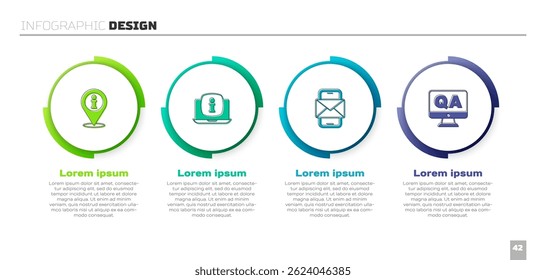 Set Location with information, Laptop, Mobile and envelope and Question Answer. Business infographic template. Vector