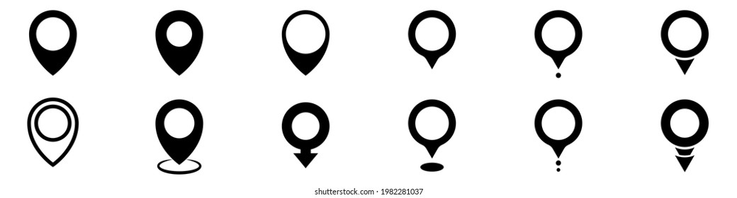 Set of location labels. Map pointer icon, location labels. Set of vector location icons isolated on white background. Stock illustration EPS 10.