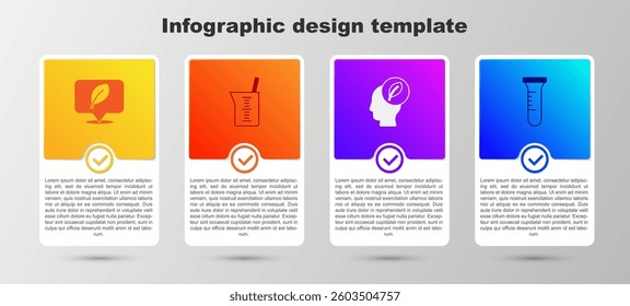 Set Location with leaf, Laboratory glassware or beaker, Human head inside and Test tube and flask. Business infographic template. Vector