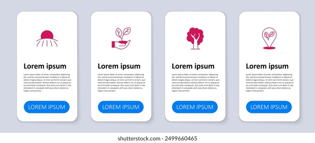 Set Location with leaf, Tree, Leaf in hand and Sunrise. Business infographic template. Vector