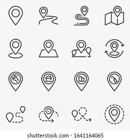 Set of location line black and white vector icon.