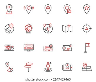 set of location map line icons, destination, navigation