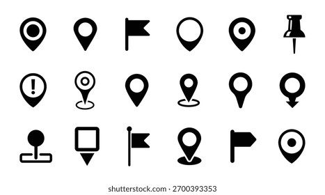 Conjunto de ícones de pin do mapa de localização. Ícone do ponteiro do marcador do mapa. Ilustração vetorial. 