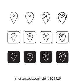 Set of Location Map Pin Thin Line Icons. Map pin vector symbols drawn with black thin line. Simple linear illustration design element for apps and websites, Editable stroke