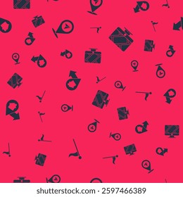 Set Location marker, , with house and Monitor location on seamless pattern. Vector