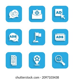 Set Location marker, Map pointer with star, Advertising, Browser window,  and Customer product rating icon. Vector